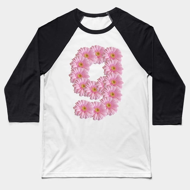 Letter g Pink Gerbera Daisy Baseball T-Shirt by ellenhenryart